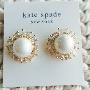 NEW Kate Spade Candy Shop Gold White Pearl Halo Stud Earrings Authentic